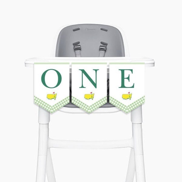 Green Gingham High Chair Banner, Golf, Ready to Print, Mastered First Year, Golf Birthday, Let's Par-Tee, Hole in One, Instant Download