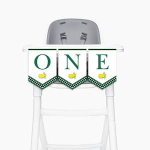 Estandarte de silla alta Gingham verde oscuro, golf, listo para imprimir, primer año dominado, cumpleaños de golf, vamos a par-tee, hoyo en uno, descarga instantánea