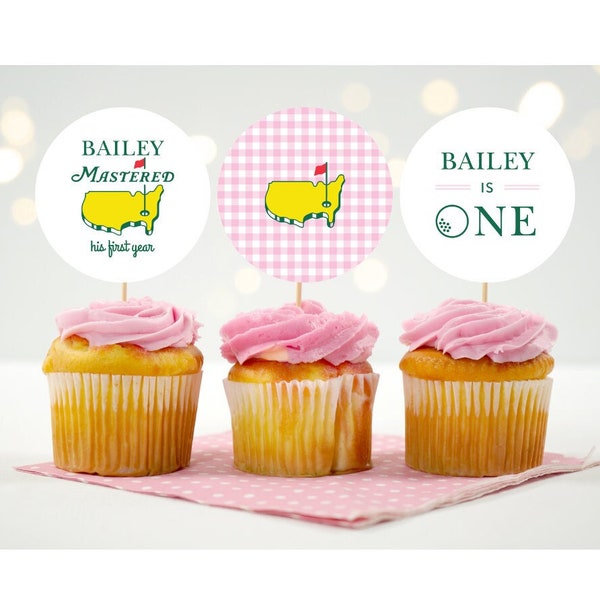 Golf Cupcake Toppers, Pink Gingham, Birthday Cupcake Topper, Favor Stickers, Mastered First Year, Golf Birthday, Let's Par-Tee, Hole in One