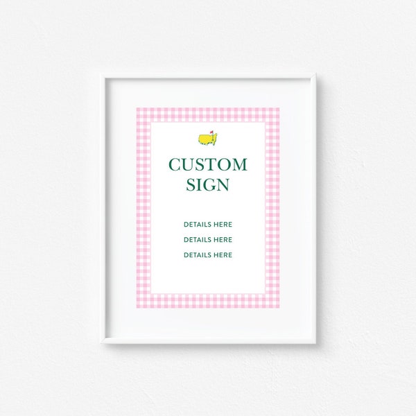 Masters Custom Sign, Pink Gingham, Table Sign, Mastered First Year, First Birthday, Golf Birthday, Let's Par-Tee, Hole in One, 5x7, 8x10