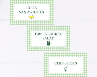 Green Gingham Golf Buffet Card, Food Tent Place Card, Mastered First Year, Golf Birthday, Let&#39;s Par-Tee, Hole in One, Template, Editable