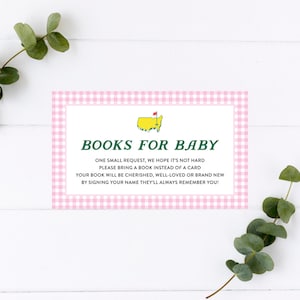 Libros de Maestros para Tarjeta de Bebé, Gingham Rosa, Inserción de Invitación de Baby Shower, Traer un Libro, En Lugar de una Tarjeta, Golf, Los Maestros, Gingham