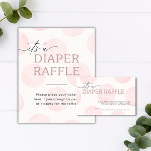 Rosa Tupfen Baby Shower Windel Tombola Zeichen & Ticket, Windel Spiel, Windel Einsatz, Tischschild, Baby Mädchen, Polka Dots, Vorlage