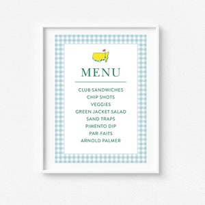 Golf Menu Sign, Table Sign, Blue Gingham, Mastered First Year, Masters, First Birthday, Golf Birthday, Let&#39;s Par-Tee, Hole in One, 5X7