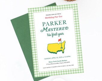 Golf Birthday Invitation, First Birthday Party, Golf Theme, Mastered First Year, Let&#39;s Par-Tee, Hole In One, Editable Template