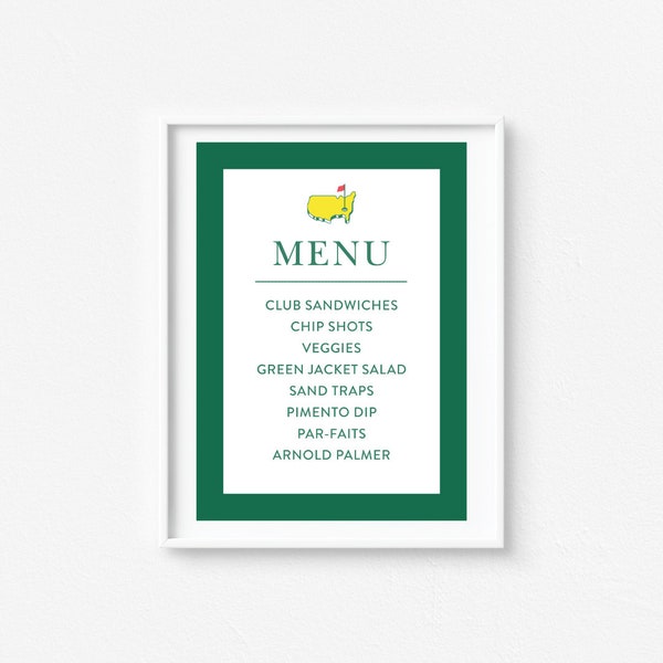 Golf Menu Sign, Solid Border, Table Sign, Mastered First Year, Masters, First Birthday, Golf Birthday, Let's Par-Tee, Hole in One