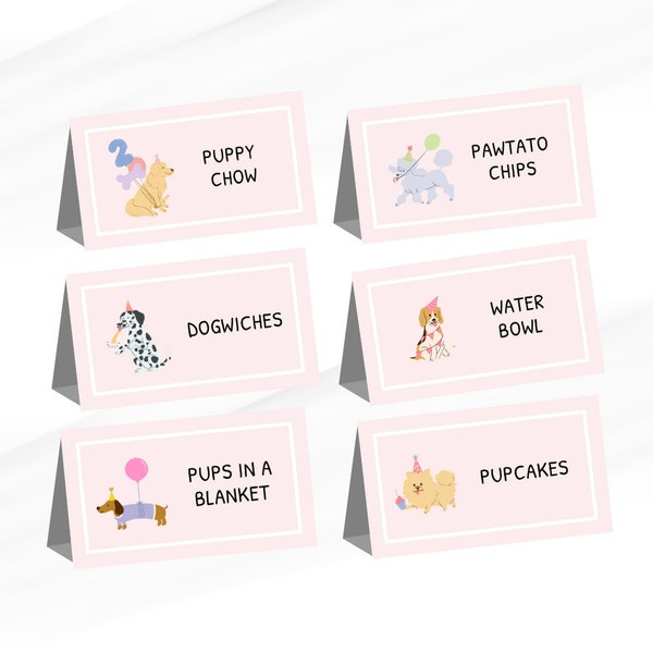 Dog Party Food Cards, Buffet Card, Name Card, Two Let the Dogs Out, Let's Paw-ty, Puppy Party, Tent Card, Toddler Birthday, Template