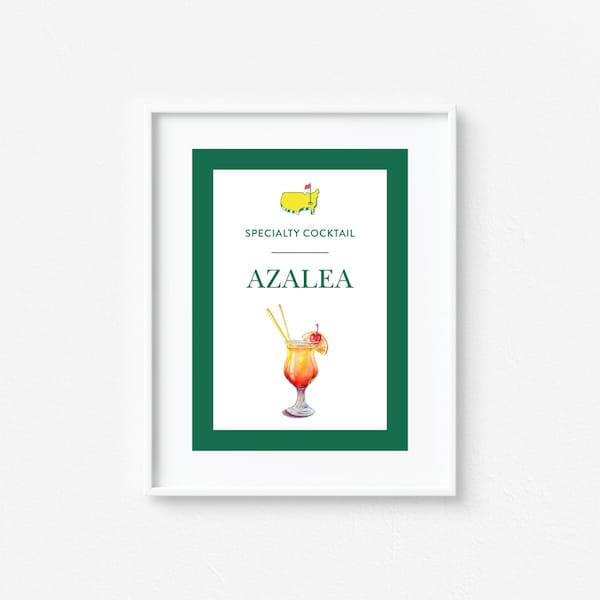 Golf Specialty Drink Sign, Solid Border, Azalea Cocktail, Table Sign, Mastered First Year, Masters, 1st Birthday, Let's Par-Tee, Hole in One
