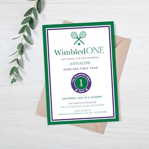 Convite de aniversário WimbledONE, Aniversário de tênis, Primeiro aniversário, Tema de Wimbledon, Primeiro ano de sucesso, Aniversário infantil, Modelo editável