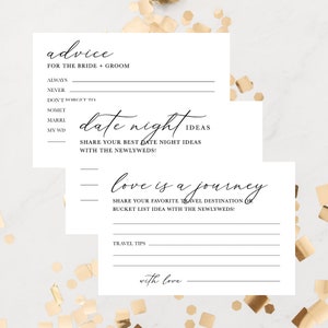 Pacchetto di biglietti di consulenza per matrimonio bianco e nero - 3 biglietti di consigli per la sposa e lo sposo, moderno, minimale, consigli di viaggio, consigli per l'appuntamento notturno, consigli