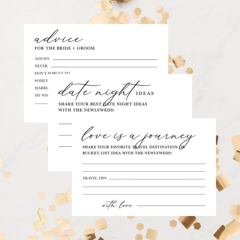(Bridal Shower)White & Black Wedding Advice Card Bundle (Bridal Shower) - 3 Advice for the Bride and Groom Cards, Modern, Minimal, Travel Advice, Date Night Advice, Advice