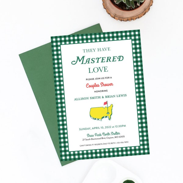 They Have Mastered Love, Couples Shower Invite, Golf Party, The Masters, Wedding Shower, Engagement Party, Let's Par-Tee, Template, Editable