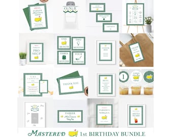 Mastered 1st Year Birthday Bundle + Extras, Dark Green Gingham Bundle, 15+ Files, Multiple Sizes, Masters, First Birthday, Hole in One