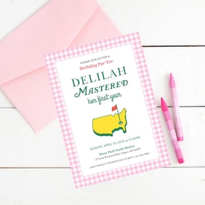 Golf Masters Party Pink Birthday Invitation, First Birthday, Mastered First Year, Let&#39;s Par-Tee, Hole In One, Kids Birthday, Template