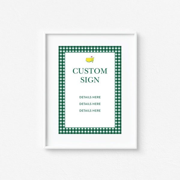 Masters Custom Sign, Dark Green Gingham, Table Sign, Mastered First Year, First Birthday, Golf, Let's Par-Tee, Hole in One, 5x7, 8x10