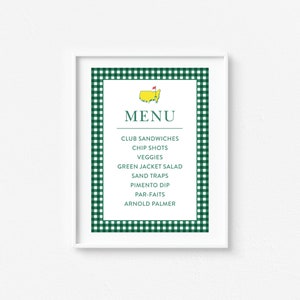 Golf Menu Sign, Masters Green, Dark Green Gingham, Table Sign, Mastered First Year, First Birthday, Golf Birthday, Par-Tee, Hole in One