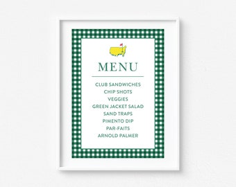 Golf Menu Sign, Masters Green, Dark Green Gingham, Table Sign, Mastered First Year, First Birthday, Golf Birthday, Par-Tee, Hole in One