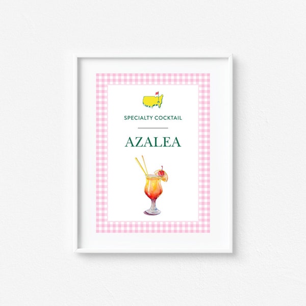 Masters Specialty Drink Sign, Azalea Cocktail, Pink Gingham, Masters, Mastered First Year, First Birthday, Golf, Let's Par-Tee, Hole in One