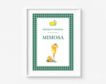 Masters Specialty Drink Sign, Mimosa, Mimosa Bar, Cocktail Sing, Masters Green, Golf Birthday, Mastered, Let's Par-Tee, Template
