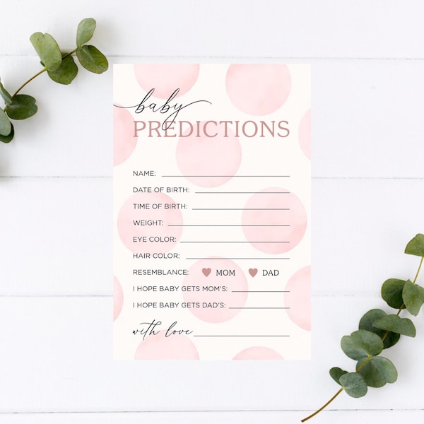 Pink Polka Dot Baby Predictions and Advice Card, Baby Shower Game, Baby Girl, Light Pink, Polka Dots, Advice for Mom and Dad, Template