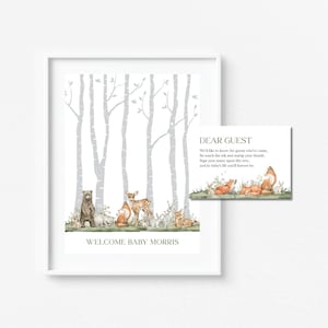 Woodlands Baby Shower Fingerprint Guest Book, Thumbprint, Woodland Animals, Woodland Greenery, Forest Animals, Gender Neutral, Template