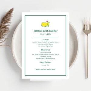 Golf Dinner Menüschild, Masters Club Dinner, Tischschild, Menü, 5x7, 8x10, Vorlage, editierbar