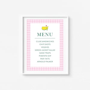 Signo de menú de golf, Gingham rosa, signo de mesa, primer año dominado, maestros, primer cumpleaños, cumpleaños de golf, vamos a par-tee, hoyo en uno, 5X7