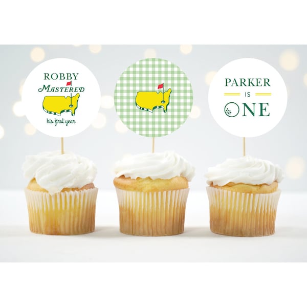 Golf Cupcake Toppers, Green Gingham, Birthday Cupcake Topper, Favor Stickers, Mastered First Year, Golf Birthday, Let's Par-Tee, Hole in One