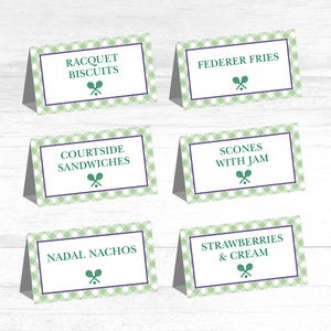 Cartes D'aliments Sur Le Thème De Wimbledon, Anniversaire De Wimbledon, Buffet, Cartes De Nom, Marque-pages, Étiquettes, Soirée Tennis, Aced Première Année, Modèle Modifiable