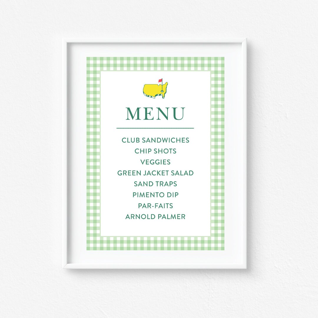 Table Sign Golf Golf Menu Sign, Green Gingham, Table Sign, Mastered First Year, Masters ...