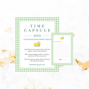 Masters Time Capsule, Modèle de signe et de carte, Premier anniversaire de golf, Vichy vert, Première année maîtrisée, Let's Par-Tee, Hole in One