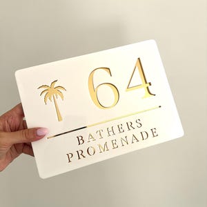 Letrero con el número de la casa / Placa de dirección personalizada / Letrero para buzón exterior / Letrero moderno para la dirección de la casa con placa de palmera costera