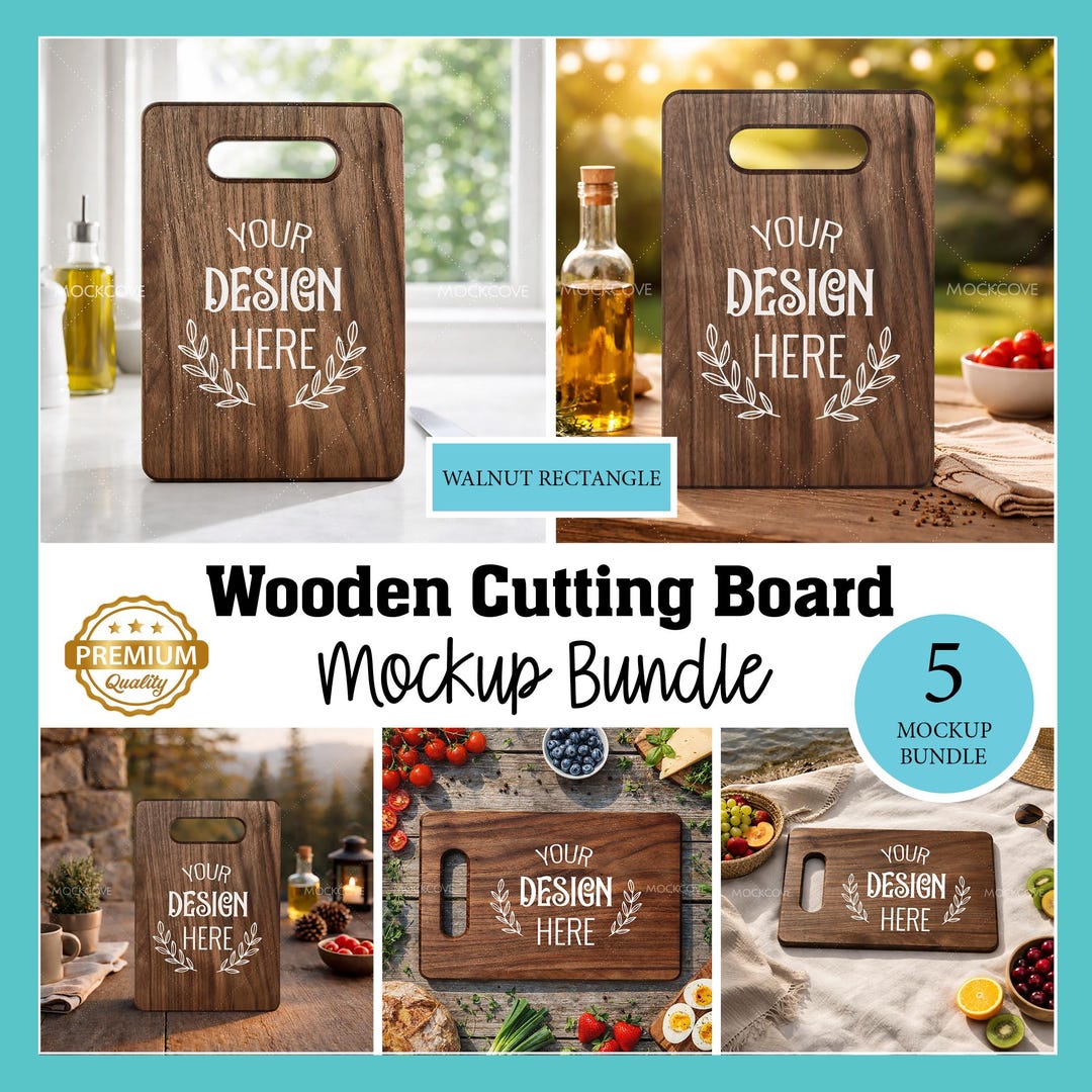 Wooden Cutting Board Walnut Rectangle Mockups Bundle | 5 POD Mockups - Etsy