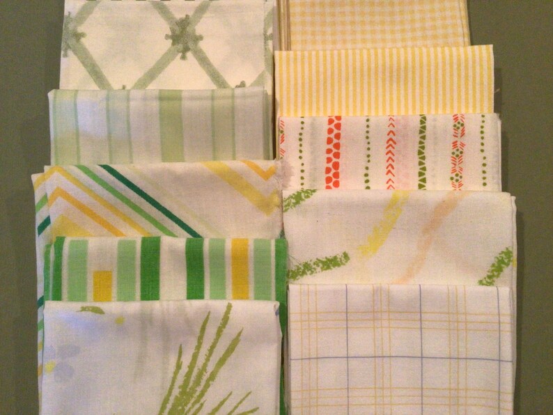 Bakers Dozen Vintage Sheet Fat Quarters Yellow, Green and Oranges Junk