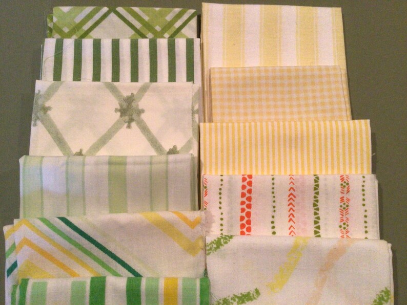 Bakers Dozen Vintage Sheet Fat Quarters Yellow, Green and Oranges Junk
