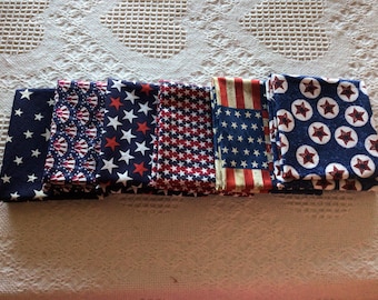 Six (6) Fat eighth/Fat quarter patriotic fabric bundle Fat quarter Americana fabric July 4th fabric Fat eighth Americana Craft fabric