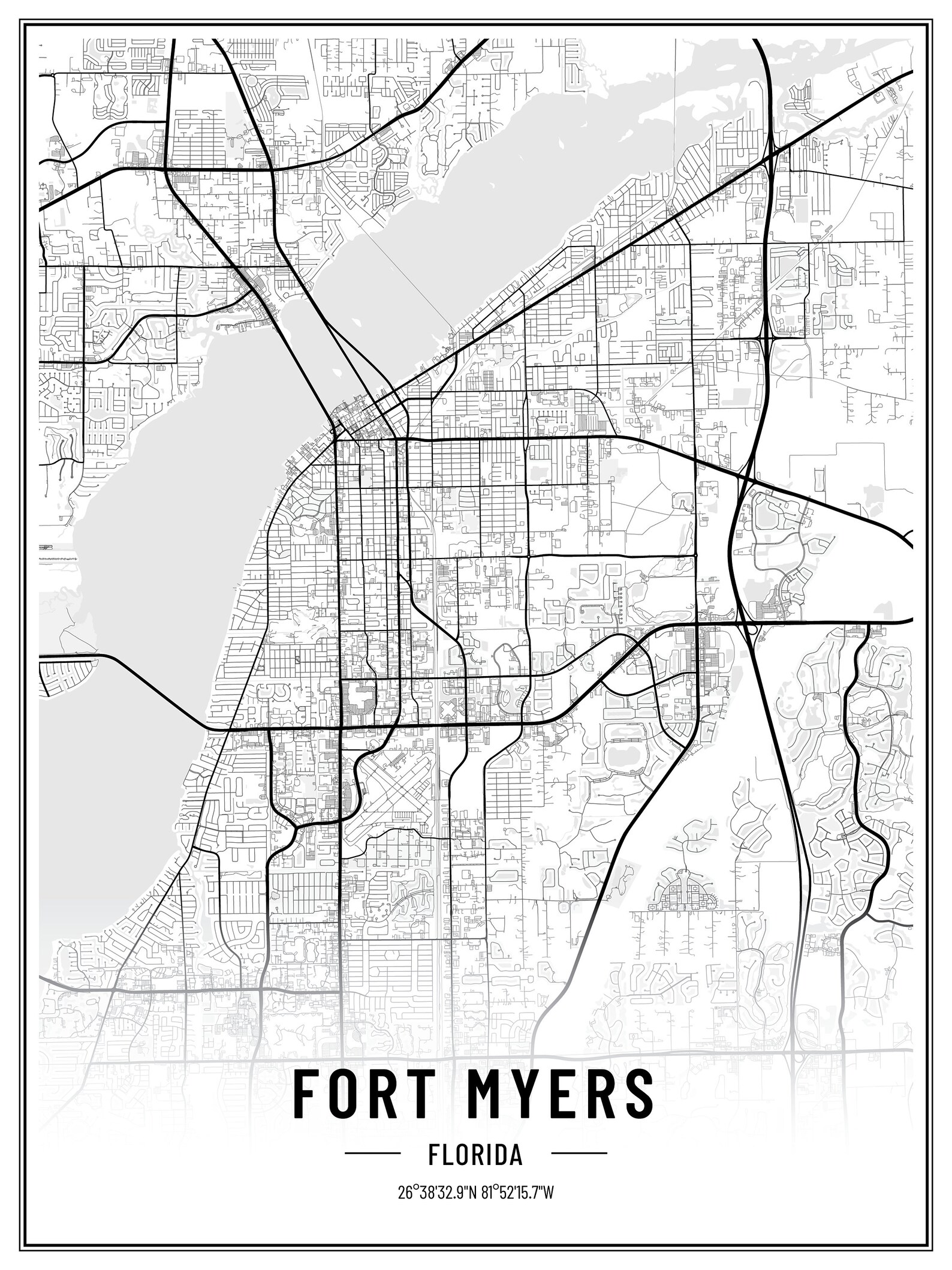 Fort Myers City Map Poster Etsy