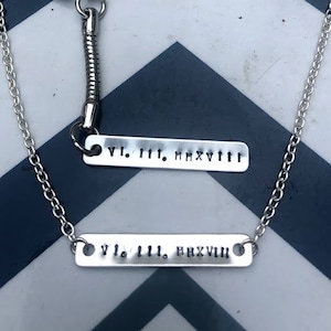 Custom Anniversary Necklace and Keychain Metal Stamped Set