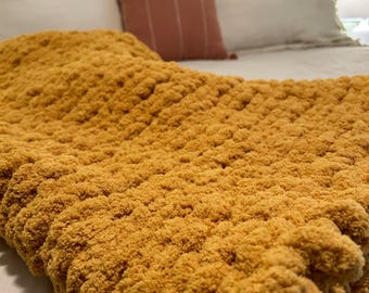 Mustard Yellow Chunky Knit Blanket