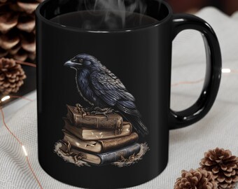 Gothic Mug Black  Books and Skulls mug, unique Halloween gift, elegant and mysterious, mystical gothic aesthetics gift for her