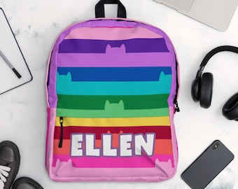 Personalized Rainbow Cat Backpack: Water-Resistant Polyester