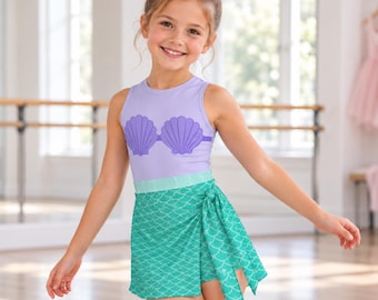 Ariel Dance Romper Girls Costume Built In Shorts Recital Gymnastics Outfit