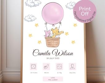 Personalized Winnie The Pooh Birth Stats Print: Newborn Nursery Art (Digital Download)