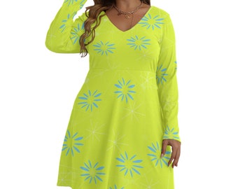 Joy Inspired Plus Size Costume Dress: V-Neck Long Sleeve Cosplay