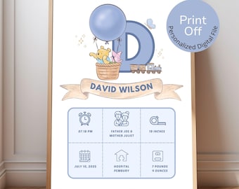 Personalized Winnie The Pooh Birth Stats Print: Newborn Nursery Art (Digital Download)