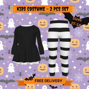 Wednezday Costume: Striped Halloween Costume, Kids Adamz Inspired