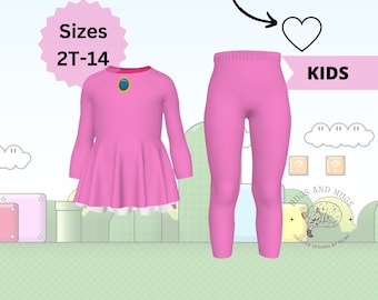 Disfraz de Princesa Peach: Conjunto de vestido y leggings para niña