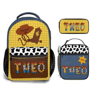 Woody Backpack Set 3PCS | Personalized School Bag, Insulated Lunch Bag & Pencil Case image 1