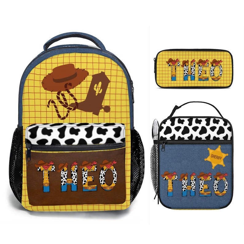 Woody Backpack Set 3PCS | Personalized School Bag, Insulated Lunch Bag & Pencil Case image 1