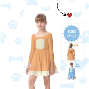Traje azul laranja cão irmã cão traje de halloween traje do cão irmã mais nova laranja cão família cosplay westido de manga longa